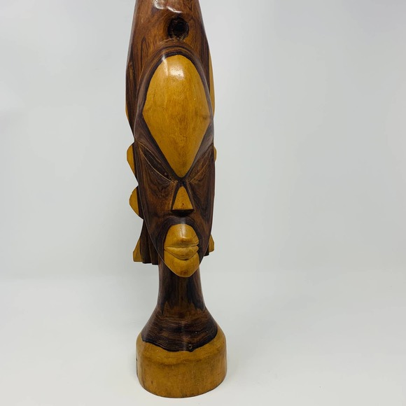 Vintage Tall Hand Carved Wooden African Asian Pacific Islander Statue 26"